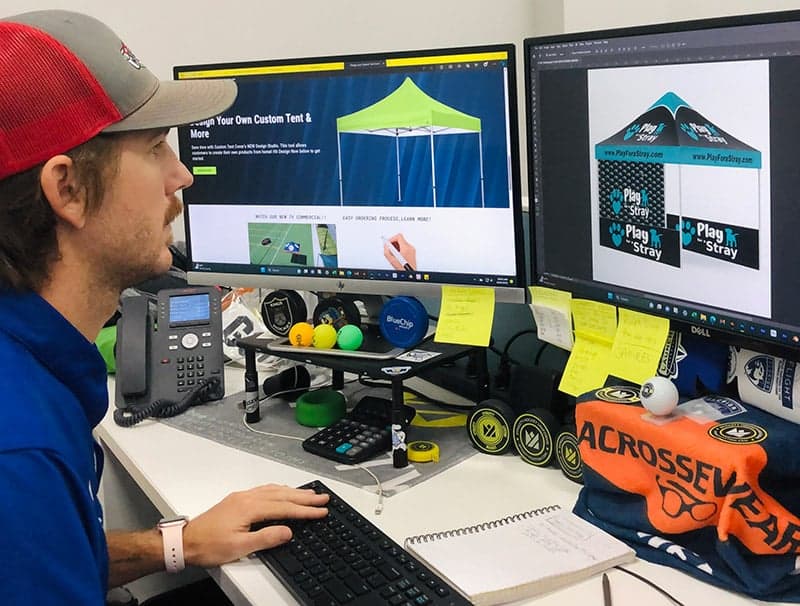Designer working on a custom tent layout