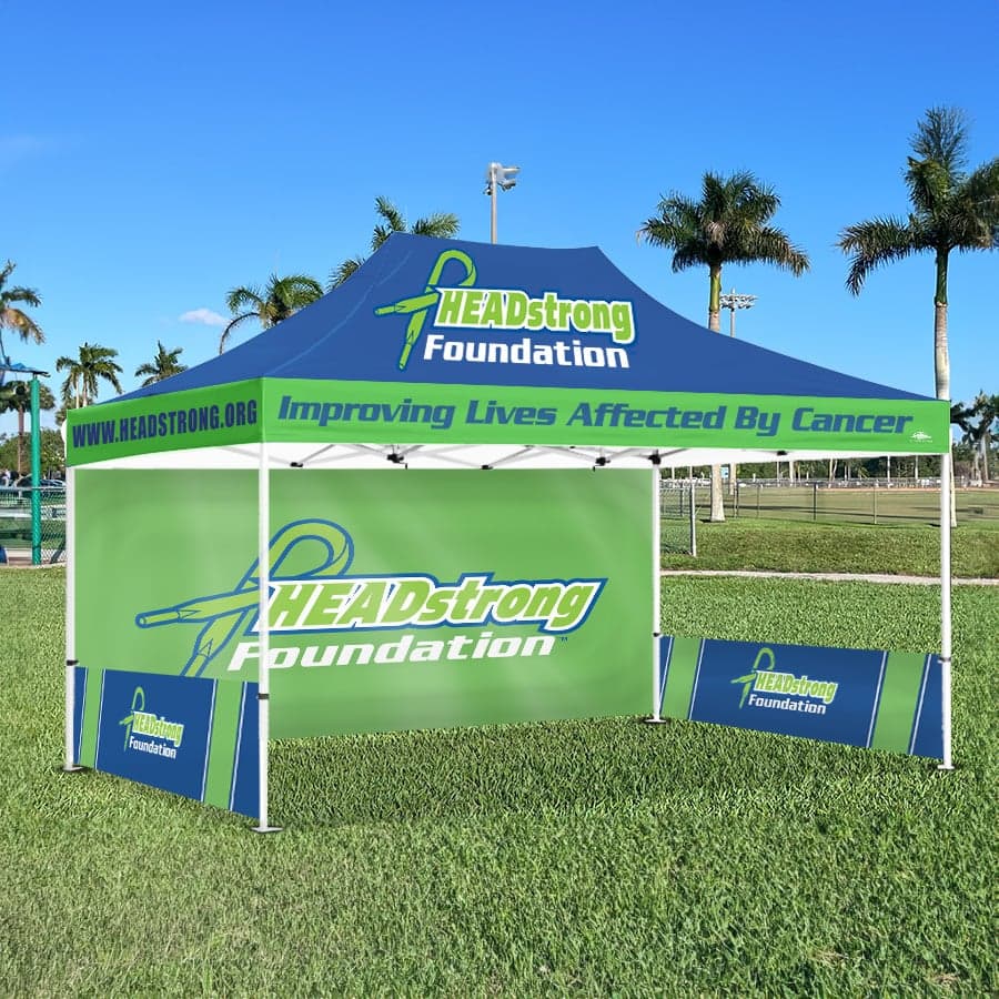 10x15 custom tent with a back wall and side walls